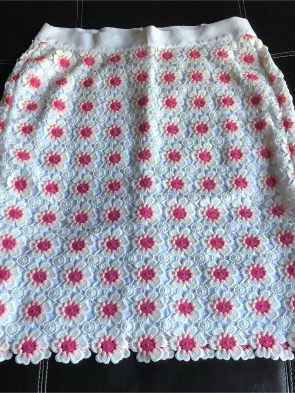 J Crew Floral Crochet Pencil Skirt White Pink 14